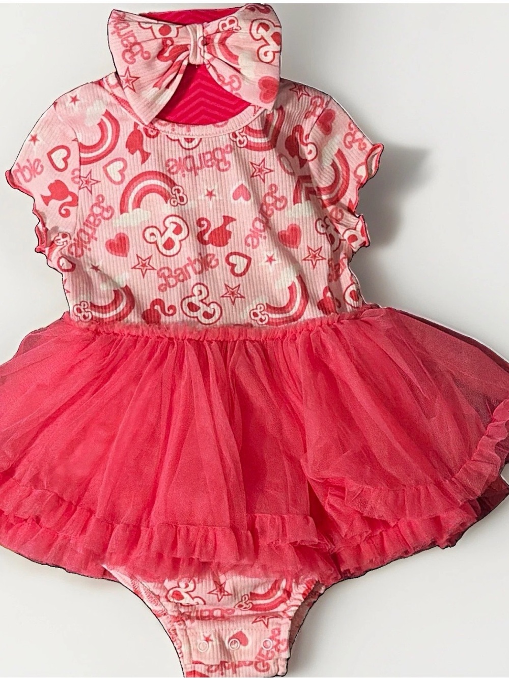 18-24/M- Pink Graphic Tutu Bodysuit with Bow